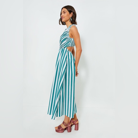 NWT Hunter Bell Midi Dress Emerald Stripe Kathleen Dress Cutout Back Size 6 - Picture 11 of 13